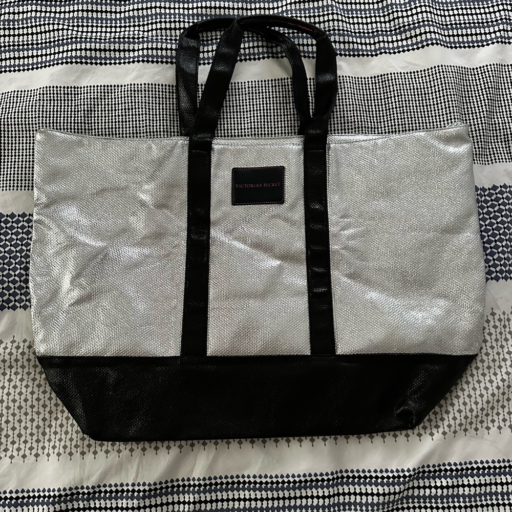 Victoria's Secret Silver and Black Overnight Tote Bag